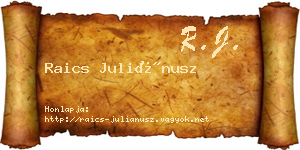 Raics Juliánusz névjegykártya